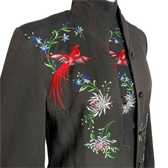 Vintage Jessica McClintock 2 pc Dress S Black Embroidered Halter Jacket - Picture 3 of 11